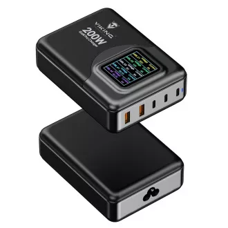 Ładowarka Viking USB GaN 200W PD PRO/adapter sieciowy/Wyjście: 3xUSB-C, 2xUSB-A/Szybkie ładowanie/