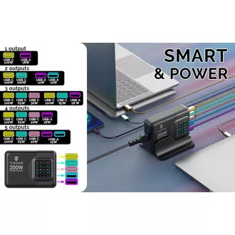 Ładowarka Viking USB GaN 200W PD PRO/adapter sieciowy/Wyjście: 3xUSB-C, 2xUSB-A/Szybkie ładowanie/