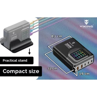 Ładowarka Viking USB GaN 200W PD PRO/adapter sieciowy/Wyjście: 3xUSB-C, 2xUSB-A/Szybkie ładowanie/