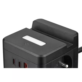 Zasilacz sieciowy VIKING YC23H, czarny/Wyjście:2xAC,1xUSB-A,2xUSB-C/Uchwyt mobilny/Lampka LED/1,4m kabel