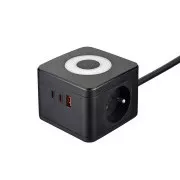 Zasilacz sieciowy VIKING YC23L, czarny/Wyjście:2xAC,1xUSB-A,2xUSB-C/dotykowe podświetlenie LED/1,4m kabel