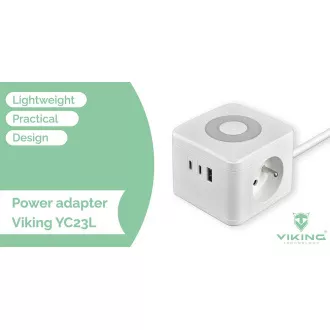 Zasilacz sieciowy VIKING YC23L, czarny/Wyjście:2xAC,1xUSB-A,2xUSB-C/dotykowe podświetlenie LED/1,4m kabel