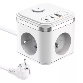 Zasilacz VIKING YC33, biały/Wyjście: 3xAC, 1xUSB-A, 2xUSB-C/Przycisk włączania/wyłączania/1,4 m kabel
