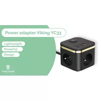 Zasilacz VIKING YC33, biały/Wyjście: 3xAC, 1xUSB-A, 2xUSB-C/Przycisk włączania/wyłączania/1,4 m kabel