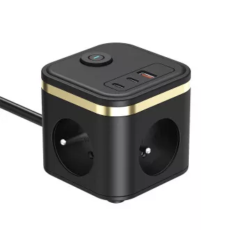 Zasilacz VIKING YC33, czarny/Wyjście: 3xAC, 1xUSB-A, 2xUSB-C/Przycisk włączania/wyłączania/1,4 m kabel Zasilacz VIKING YC33, czarny/Wyjście: 3xAC, 1xUSB-A, 2xUSB-C/Przycisk włączania/wyłączania/1,4 m kabel