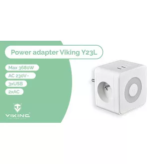 Zasilacz sieciowy VIKING Y23L, biały/Wyjście:2xAC,1xUSB-A,2xUSB-C/dotykowe podświetlenie LED