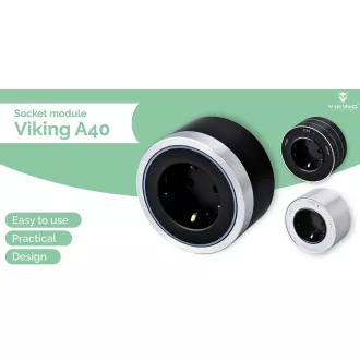 Moduł gniazda Viking A40SB, srebrno-czarny/wyjścia - 1xAC/zasilanie do 2500W/230V,16A,50Hz/typ gniazda