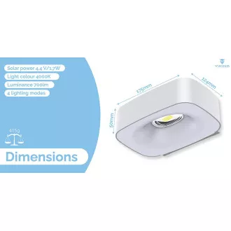 Zewnętrzna lampa solarna LED Viking SR38/700 lm/4 tryby/IP65/światło dzienne białe
