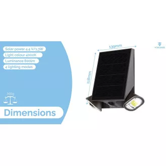 Zewnętrzna lampa solarna LED Viking SR39/czujnik ruchu/800 lm/IP44/4 tryby/światło dzienne białe