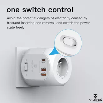 Zasilacz Viking AC43/Wyjście: 4xAC, 2xUSB-A, 1xUSB-C/moc do 3500W/przycisk ON/OFF