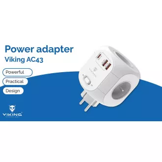 Zasilacz Viking AC43/Wyjście: 4xAC, 2xUSB-A, 1xUSB-C/moc do 3500W/przycisk ON/OFF