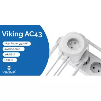Zasilacz Viking AC43/Wyjście: 4xAC, 2xUSB-A, 1xUSB-C/moc do 3500W/przycisk ON/OFF