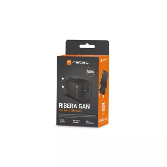 Uniwersalna ładowarka USB Natec RIBERA GaN 30 W, 1X USB-A, 1X USB-C, czarna