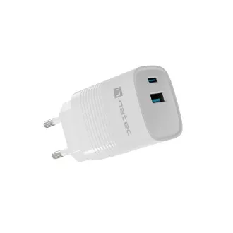 Uniwersalna ładowarka USB Natec RIBERA GaN 30W, 1X USB-A, 1X USB-C, biała