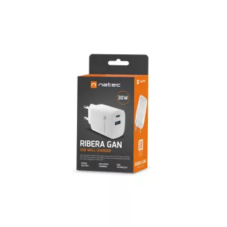 Uniwersalna ładowarka USB Natec RIBERA GaN 30W, 1X USB-A, 1X USB-C, biała