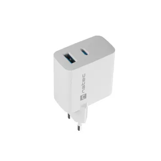 Uniwersalna ładowarka USB Natec RIBERA GaN 45W, 1X USB-A, 1X USB-C, biała