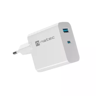 Uniwersalna ładowarka USB Natec RIBERA GaN 45W, 1X USB-A, 1X USB-C, biała