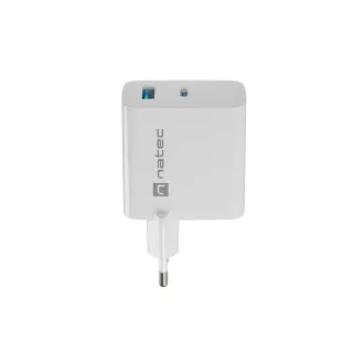 Uniwersalna ładowarka USB Natec RIBERA GaN 45W, 1X USB-A, 1X USB-C, biała