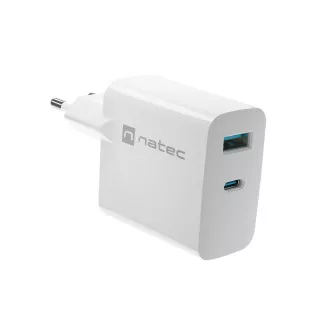 Uniwersalna ładowarka USB Natec RIBERA GaN 45W, 1X USB-A, 1X USB-C, biała