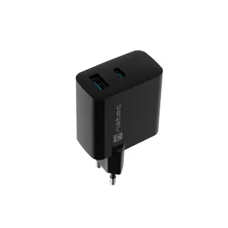 Uniwersalna ładowarka USB Natec RIBERA GaN 45W, 1X USB-A, 1X USB-C, czarna