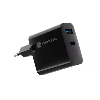 Uniwersalna ładowarka USB Natec RIBERA GaN 45W, 1X USB-A, 1X USB-C, czarna