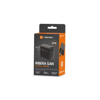 Uniwersalna ładowarka USB Natec RIBERA GaN 45W, 1X USB-A, 1X USB-C, czarna