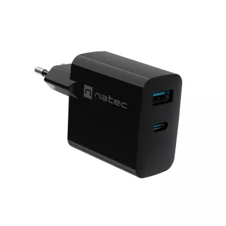 Uniwersalna ładowarka USB Natec RIBERA GaN 45W, 1X USB-A, 1X USB-C, czarna
