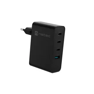 Uniwersalna ładowarka USB Natec GaN 100W, 3X USB-C, 1X USB-A, czarna