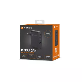 Uniwersalna ładowarka USB Natec GaN 100W, 3X USB-C, 1X USB-A, czarna