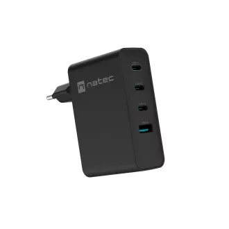 Uniwersalna ładowarka USB Natec GaN 100W, 3X USB-C, 1X USB-A, czarna
