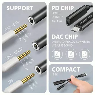 AXAGON ADA-HCPD, USB-C do 3.5mm jack - adapter audio Hi-Res DAC, 384kHz/32bit, stereo, PD 60W 3A AXAGON ADA-HCPD, USB-C do 3.5mm jack - adapter audio Hi-Res DAC, 384kHz/32bit, stereo, PD 60W 3A