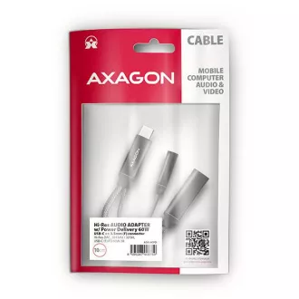 AXAGON ADA-HCPD, USB-C do 3.5mm jack - adapter audio Hi-Res DAC, 384kHz/32bit, stereo, PD 60W 3A AXAGON ADA-HCPD, USB-C do 3.5mm jack - adapter audio Hi-Res DAC, 384kHz/32bit, stereo, PD 60W 3A