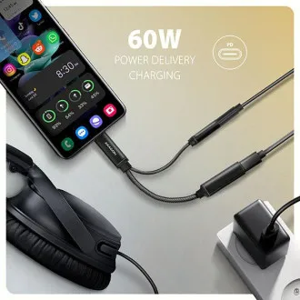 AXAGON ADA-HCPD, USB-C do 3.5mm jack - adapter audio Hi-Res DAC, 384kHz/32bit, stereo, PD 60W 3A