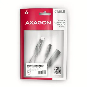 AXAGON ADA-HCPD, USB-C do 3.5mm jack - adapter audio Hi-Res DAC, 384kHz/32bit, stereo, PD 60W 3A