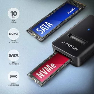 AXAGON ADM2-CM adapter USB-C 10 Gb/s - M.2 NVMe & SATA SSD, kabel USB-C 10 cm