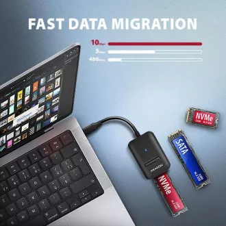 AXAGON ADM2-CM adapter USB-C 10 Gb/s - M.2 NVMe & SATA SSD, kabel USB-C 10 cm