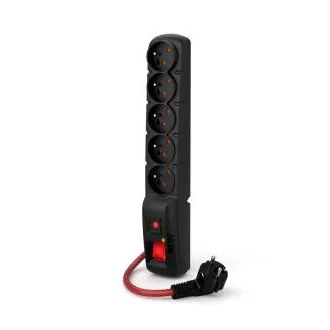 Kabel Acar F5 10m, 5 gniazd, zabezpieczenie przeciwprzepięciowe, maks. prąd 16A, czarny Kabel Acar F5 10m, 5 gniazd, zabezpieczenie przeciwprzepięciowe, maks. prąd 16A, czarny