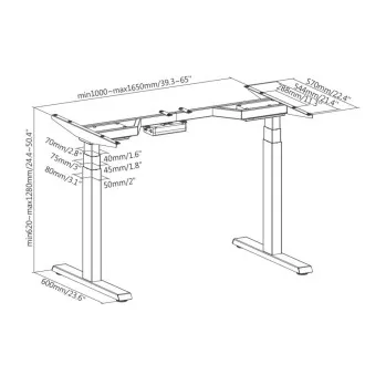 Brateck M08-23DE podstawa stołu z regulacją wysokości 2 silniki zakres 620-1280 mm nośność 100 kg