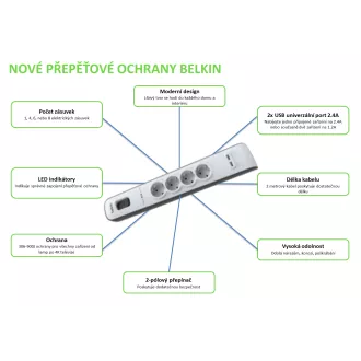 BELKIN SurgeStrip zabezpieczenie nadprądowe, 4 gniazda, 525J, 2M BELKIN SurgeStrip zabezpieczenie nadprądowe, 4 gniazda, 525J, 2M