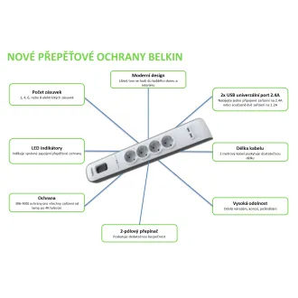 BELKIN SurgeStrip zabezpieczenie nadprądowe, 4 gniazda, 525J, 2M BELKIN SurgeStrip zabezpieczenie nadprądowe, 4 gniazda, 525J, 2M