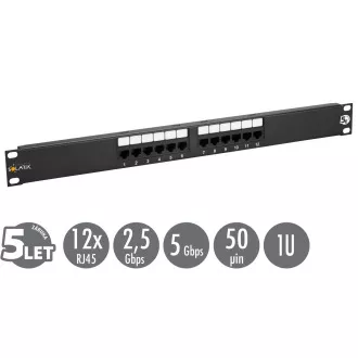Patch panel 19" Solarix 12 x RJ45 CAT5E UTP 150 MHz czarny 1U SX12-5E-UTP-BK