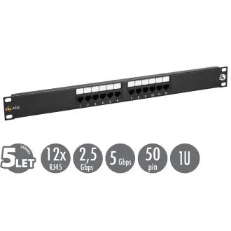 Patch panel 19" Solarix 12 x RJ45 CAT5E UTP 150 MHz czarny 1U SX12-5E-UTP-BK Patch panel 19" Solarix 12 x RJ45 CAT5E UTP 150 MHz czarny 1U SX12-5E-UTP-BK
