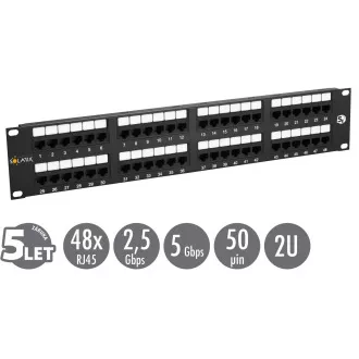 Patch panel 19" Solarix 48 x RJ45 CAT5E UTP 150 MHz czarny 2U SX48-5E-UTP-BK Patch panel 19" Solarix 48 x RJ45 CAT5E UTP 150 MHz czarny 2U SX48-5E-UTP-BK