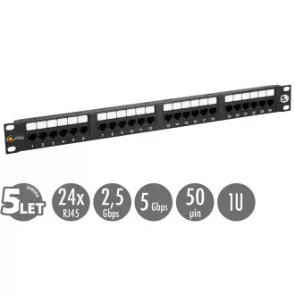 Patch panel 19" Solarix 24 x RJ45 CAT5E UTP 150 MHz czarny 1U SX24-5E-UTP-BK
