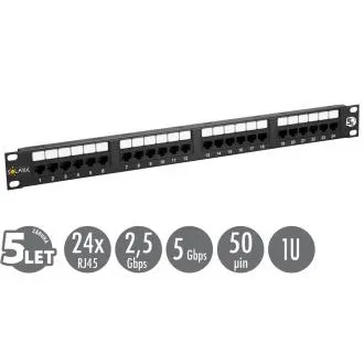 Patch panel 19" Solarix 24 x RJ45 CAT5E UTP 150 MHz czarny 1U SX24-5E-UTP-BK Patch panel 19" Solarix 24 x RJ45 CAT5E UTP 150 MHz czarny 1U SX24-5E-UTP-BK