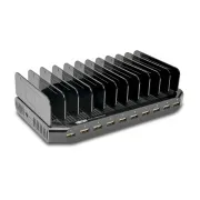 Stacja ładująca USB z miejscem do przechowywania, wyjście 10x 12V, 8A, 96W, kabel zasilający Schuko