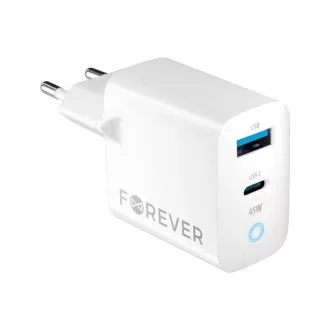 Szybka ładowarka Forever GaN TC-06-45AC GaN PD QC 1x USB-C 1x USB 45W biała Szybka ładowarka Forever GaN TC-06-45AC GaN PD QC 1x USB-C 1x USB 45W biała