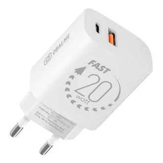 PAKIET:Ładowarka podróżna ME USB-A   USB-C 20W biała