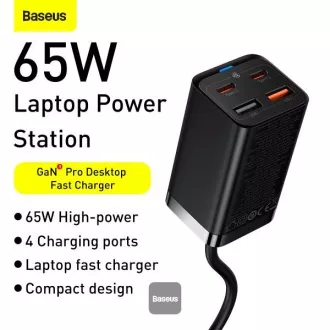 Szybka ładowarka Baseus GaN3 Pro, 2x USB-C, 2x USB 65W czarna