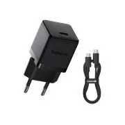 Baseus Palm Fast Charger USB-C 20W   Kabel USB-C/USB-C do transmisji danych 1m Czarny
